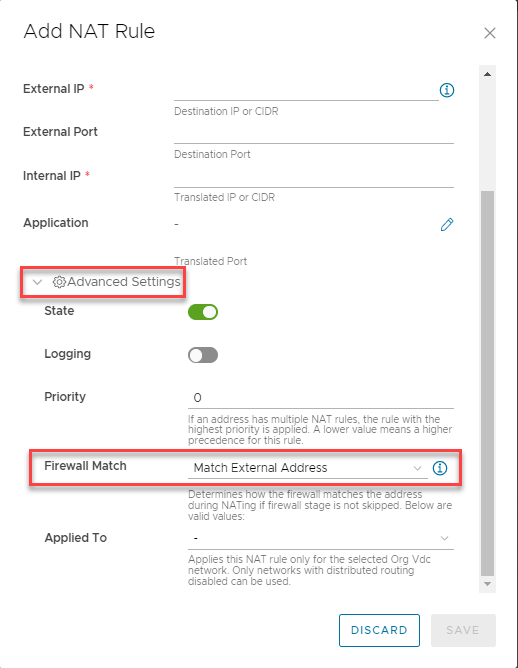 match external address settings